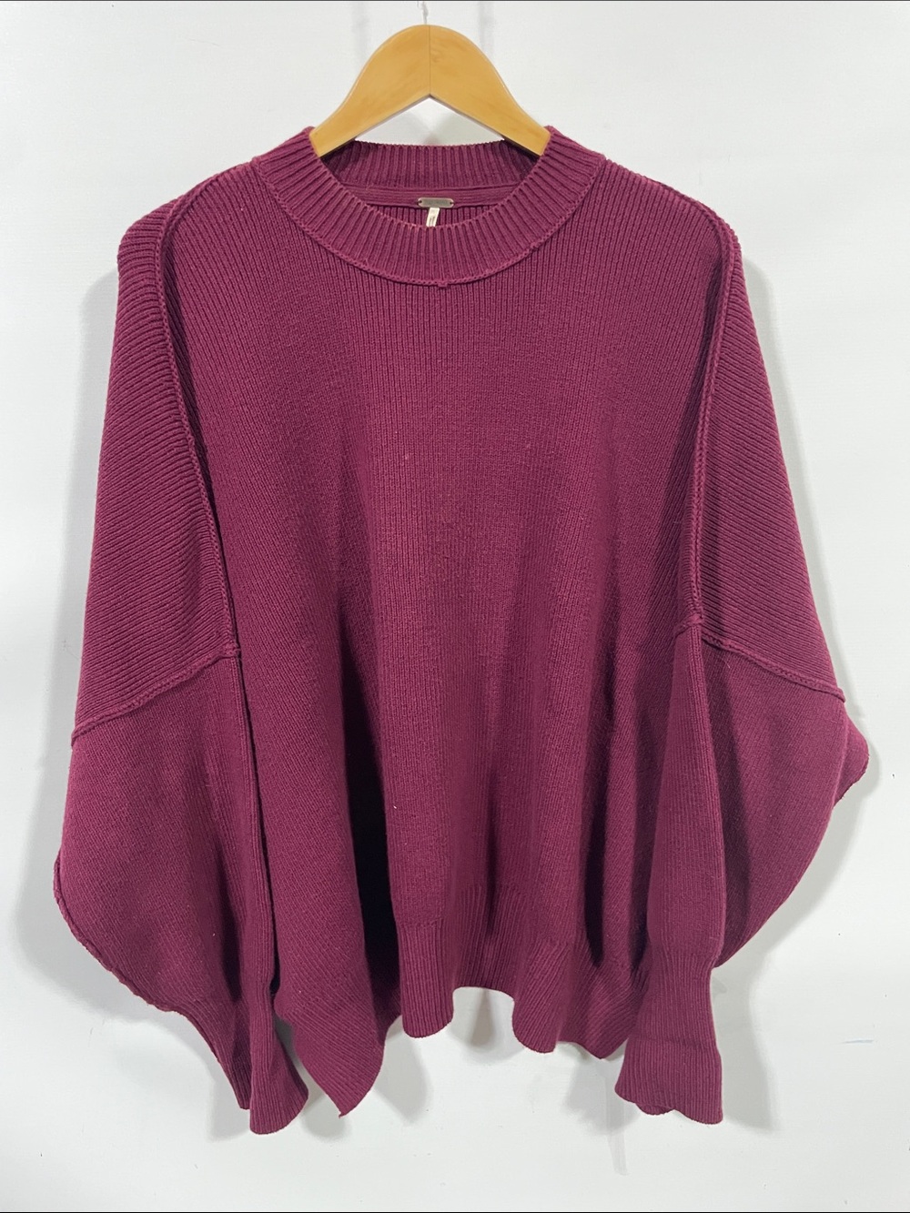 Free People Oversized Crewneck Sweater in Berry